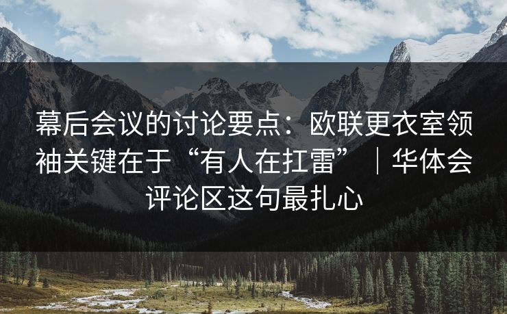 幕后会议的讨论要点：欧联更衣室领袖关键在于“有人在扛雷”｜华体会评论区这句最扎心