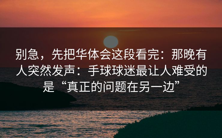 别急，先把华体会这段看完：那晚有人突然发声：手球球迷最让人难受的是“真正的问题在另一边”