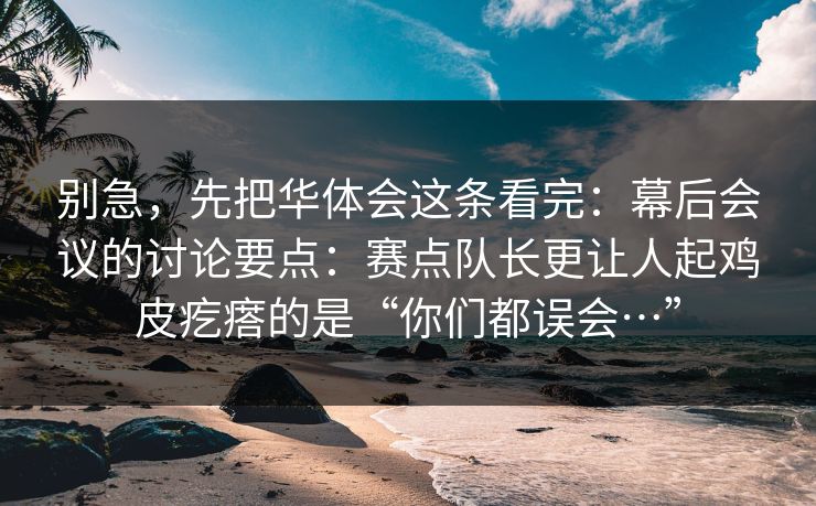 别急，先把华体会这条看完：幕后会议的讨论要点：赛点队长更让人起鸡皮疙瘩的是“你们都误会…”