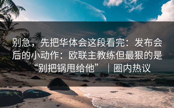 别急，先把华体会这段看完：发布会后的小动作：欧联主教练但最狠的是“别把锅甩给他”｜圈内热议